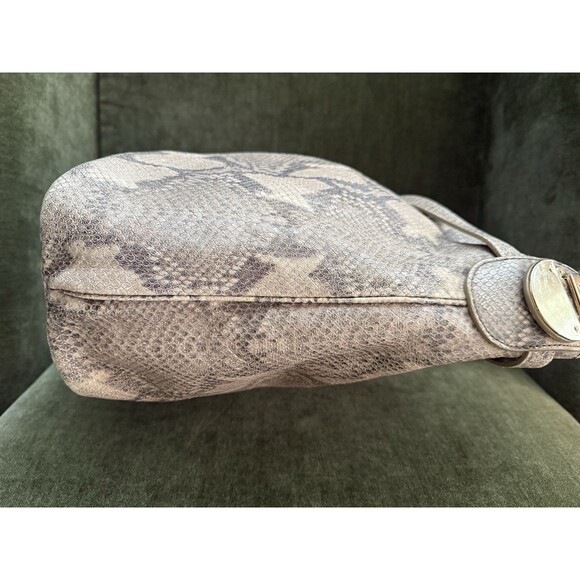 Cole Haan Designer Neutral Snake Print Leather Shoulder Hobo Bag Gold Hardware - Picture 4 of 16